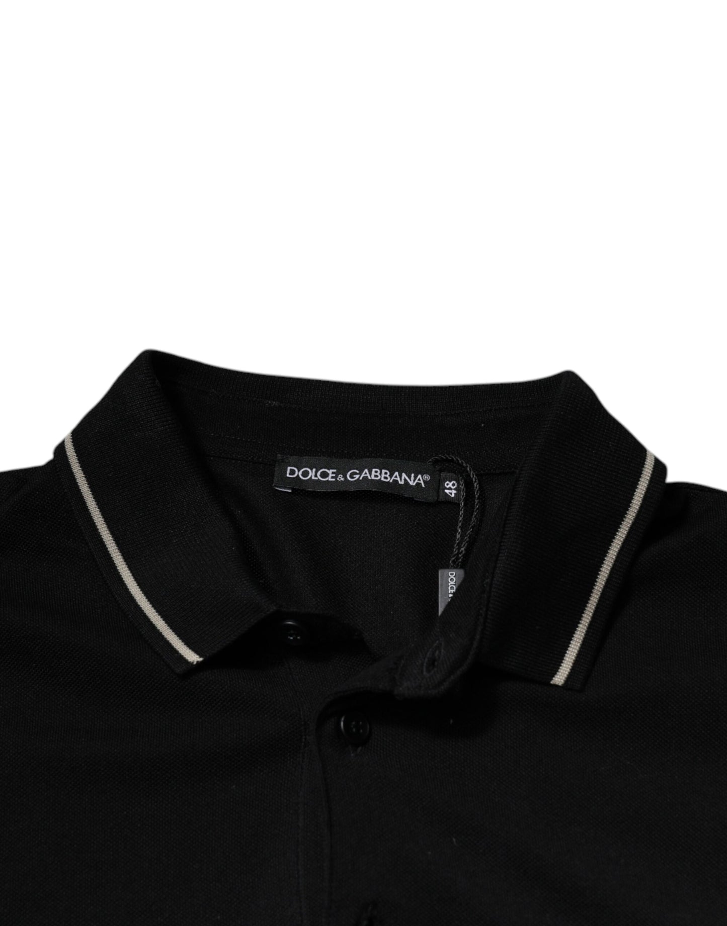 Dolce & Gabbana Sort Hvid Bomuldspolo T-shirt med Korte Ærmer