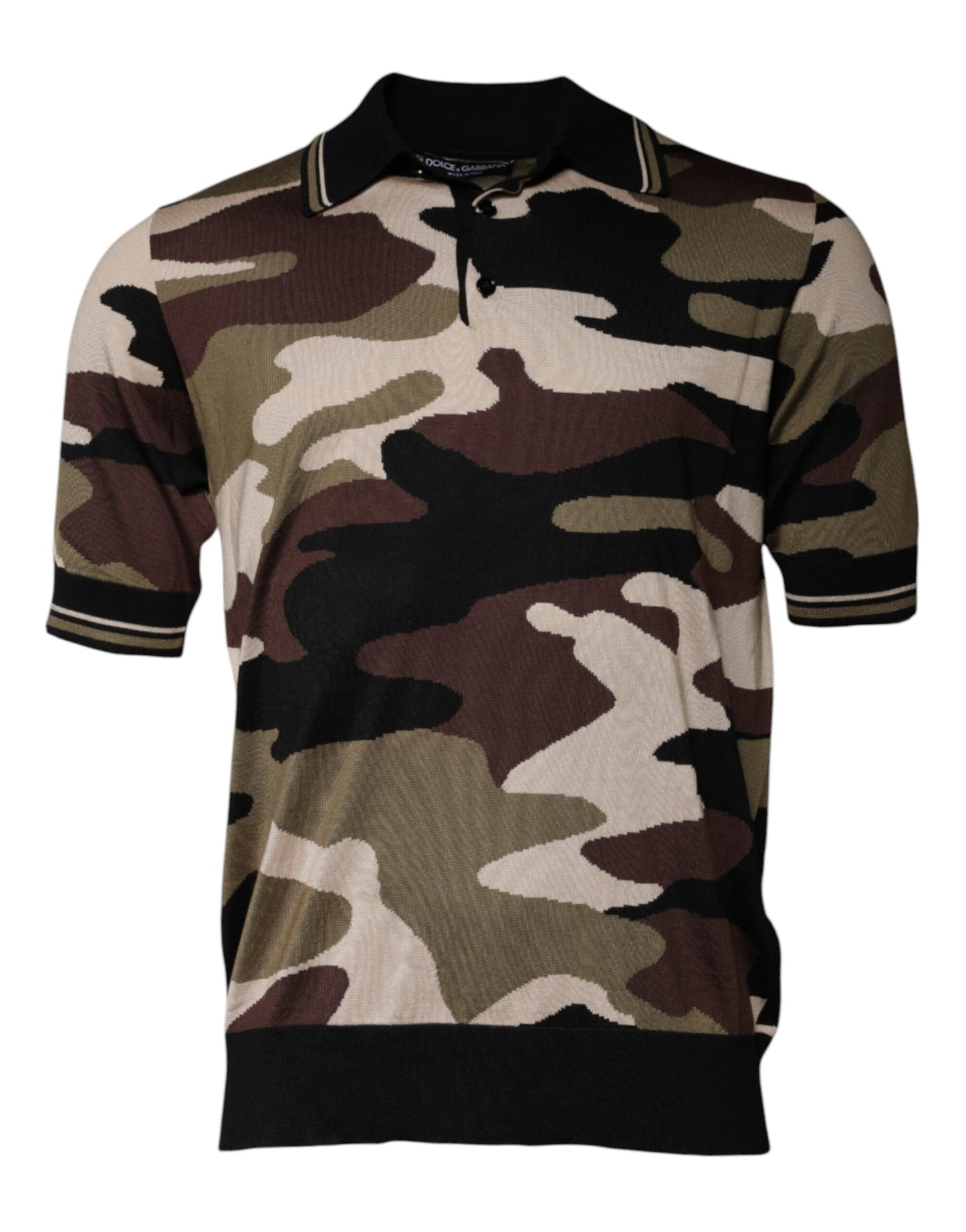 Flerfarvet camouflage-polo-t-shirt med krave