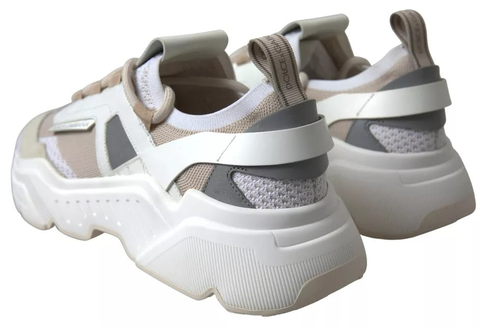 Dolce & Gabbana Hvide Beige Læder Sport Daymaster Sko Sneakers