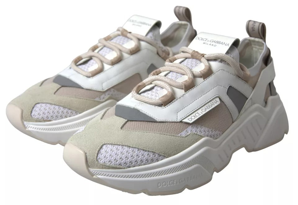 Dolce & Gabbana Hvide Beige Læder Sport Daymaster Sko Sneakers