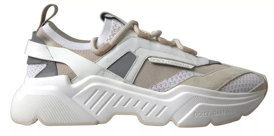 Dolce & Gabbana Hvide Beige Læder Sport Daymaster Sko Sneakers
