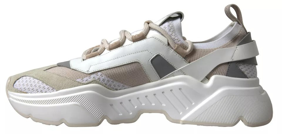 Dolce & Gabbana Hvide Beige Læder Sport Daymaster Sko Sneakers