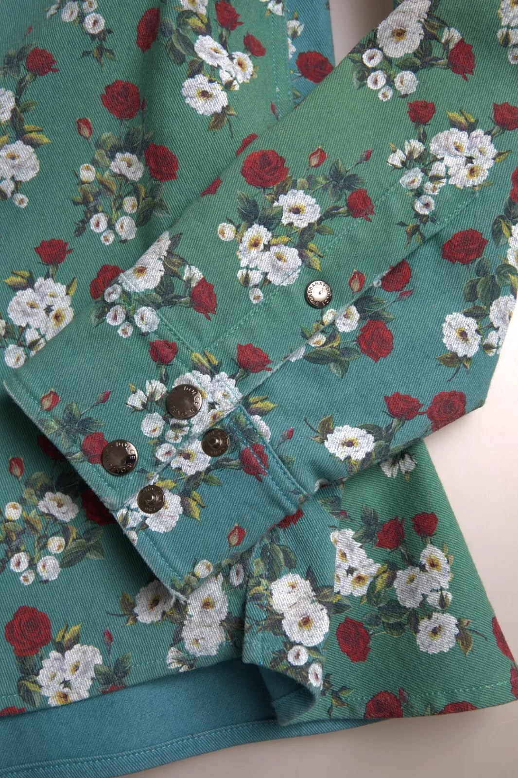 Dolce & Gabbana Blå Blomstret Bomulds Denimskjorte Med Knapper