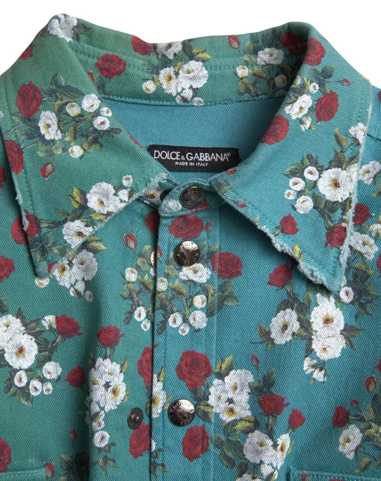 Dolce & Gabbana Blå Blomstret Bomulds Denimskjorte Med Knapper