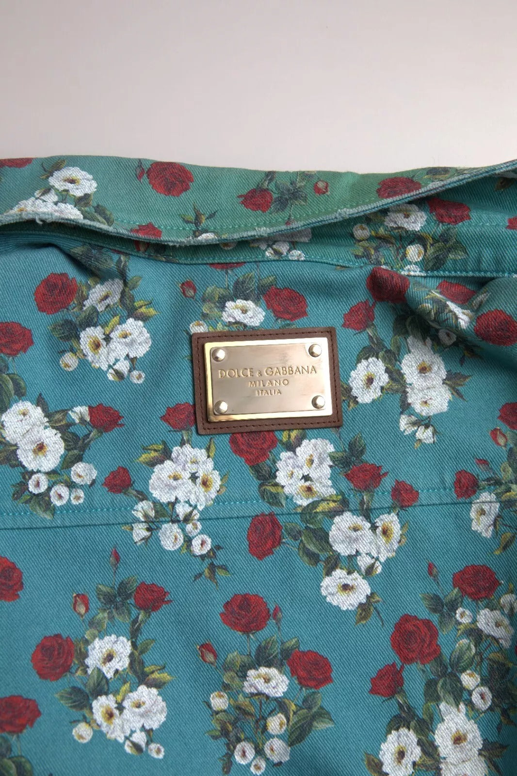 Dolce & Gabbana Blå Blomstret Bomulds Denimskjorte Med Knapper