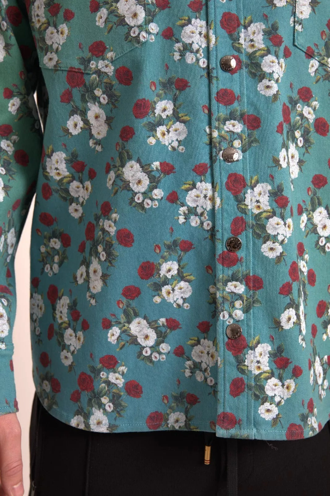 Dolce & Gabbana Blå Blomstret Bomulds Denimskjorte Med Knapper