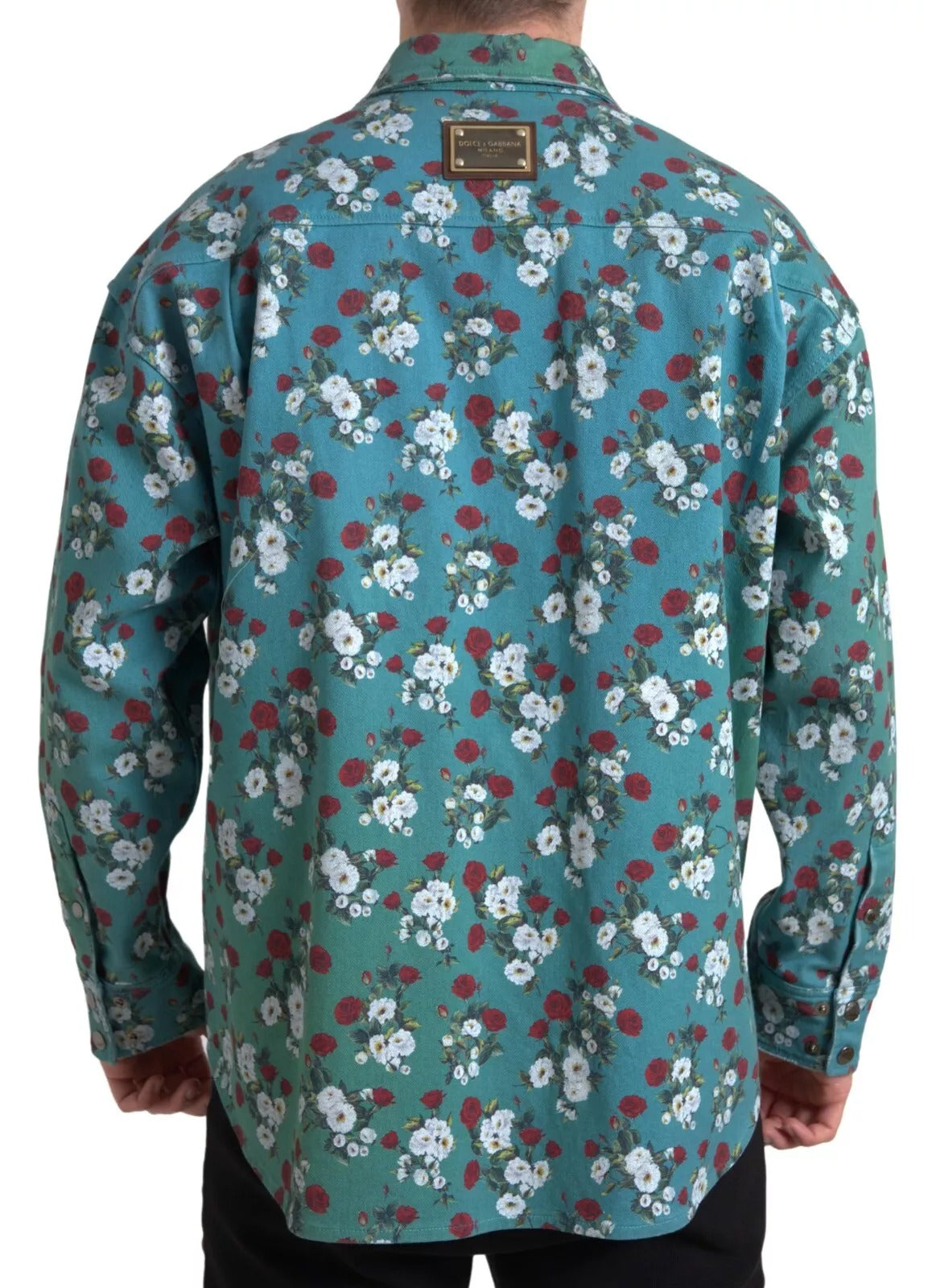 Dolce & Gabbana Blå Blomstret Bomulds Denimskjorte Med Knapper
