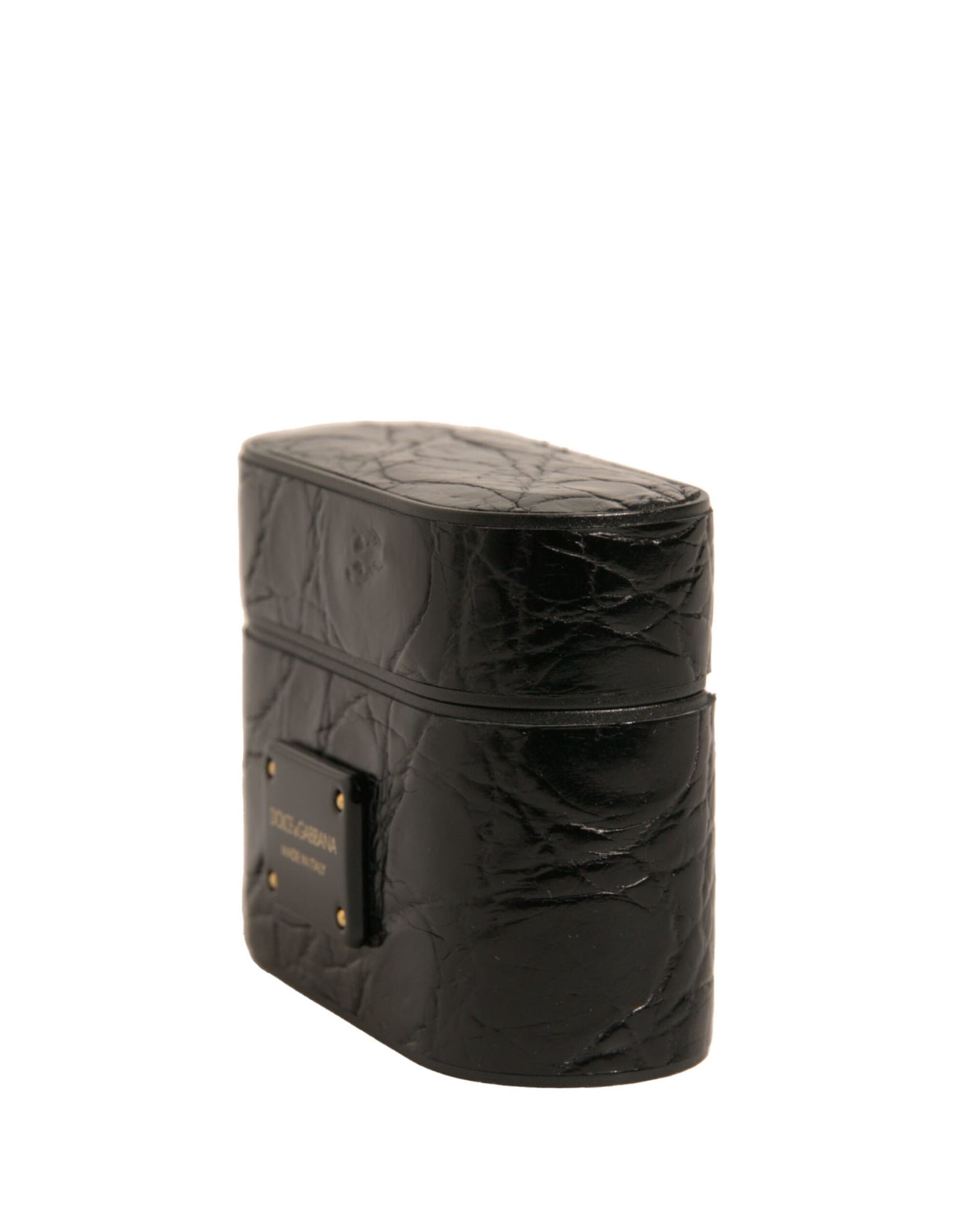Dolce & Gabbana sort læder metal logo plakette holder til Airpods