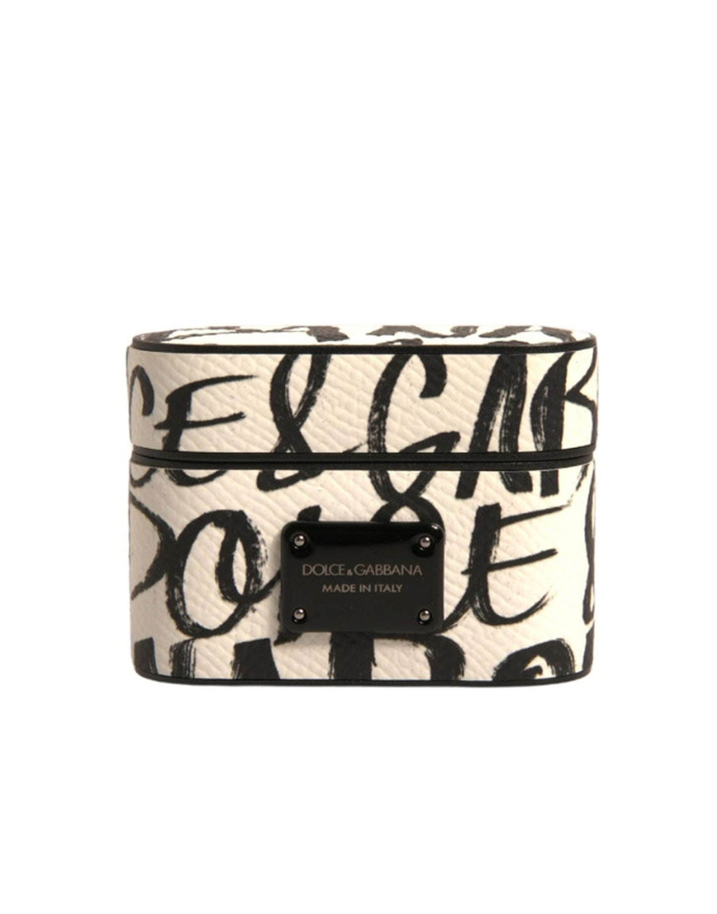 Dolce & Gabbana Sort/Hvidt Læder-Etui med Kridt og Præget Logo til Airpods