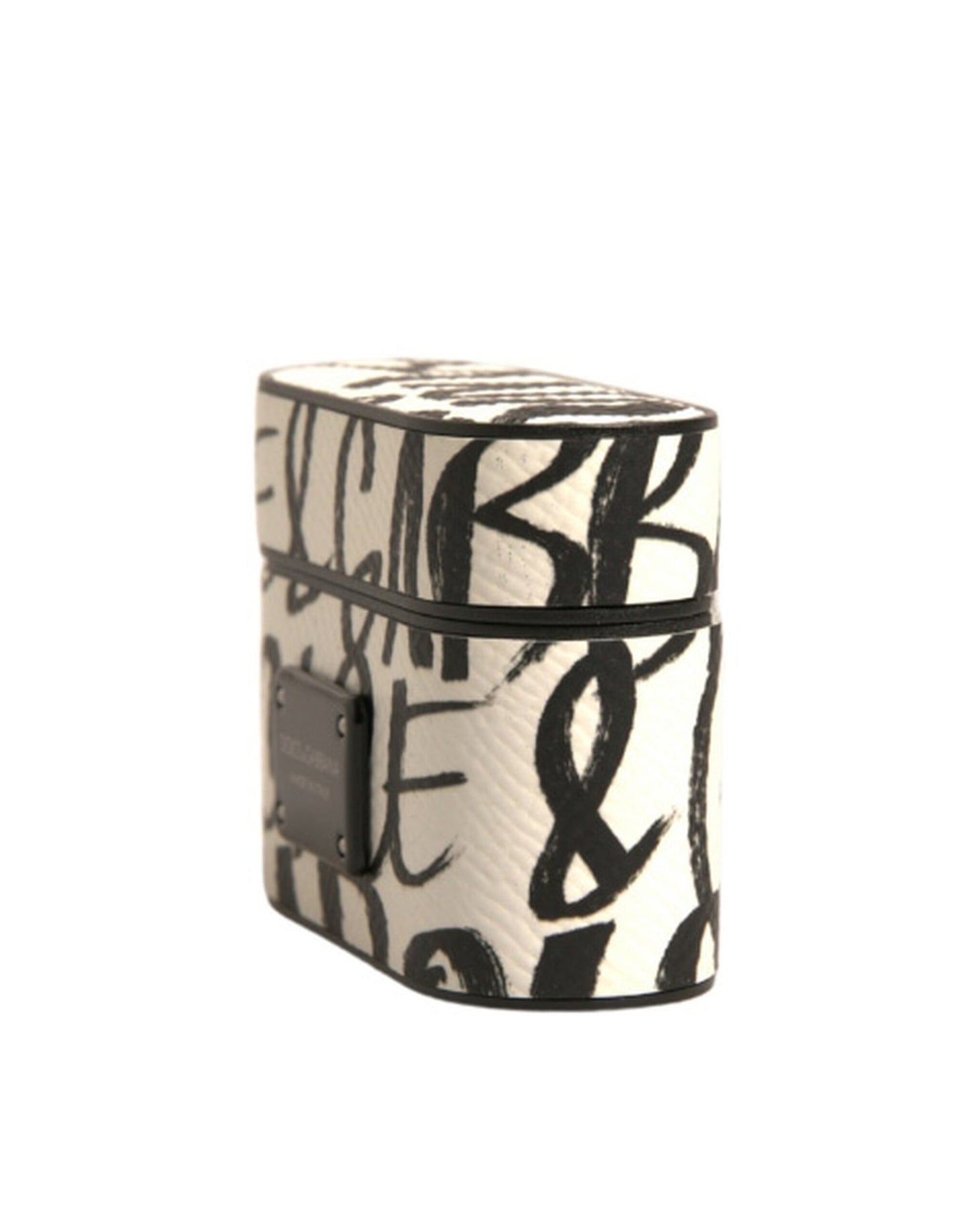 Dolce & Gabbana Sort/Hvidt Læder-Etui med Kridt og Præget Logo til Airpods