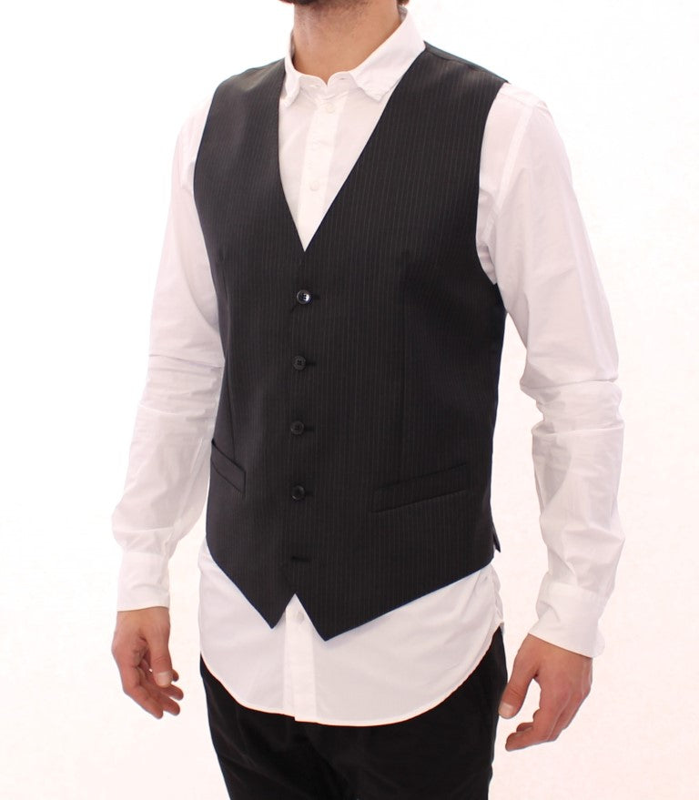 Dolce & Gabbana Elegant Grå Stribet Kjolevest