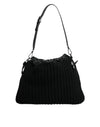Dolce & Gabbana Sort Cashmere Strikket Læder Skuldertaske