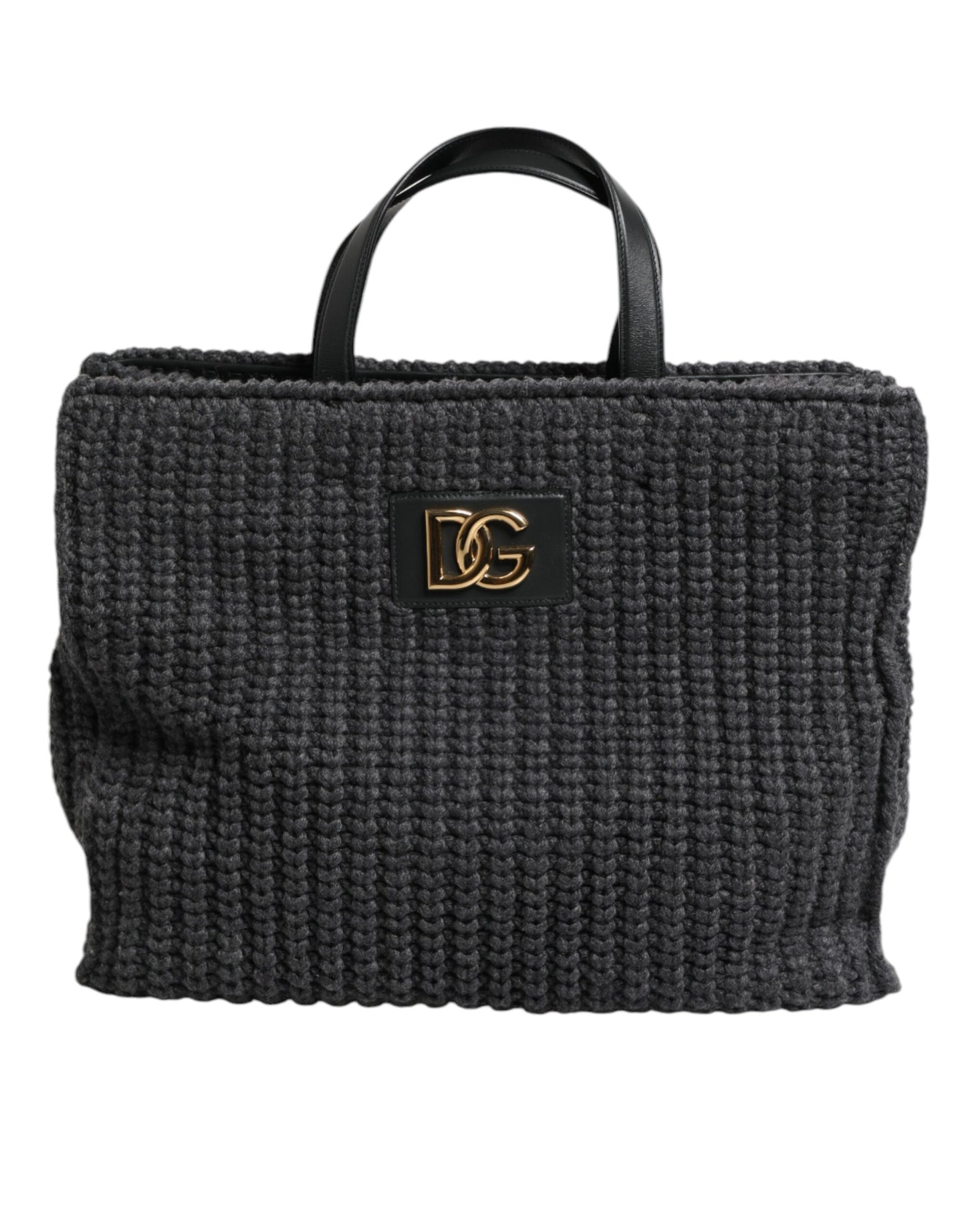 Dolce & Gabbana Sort Stor Strikket Hæklet Skuldertaske med DG Logo