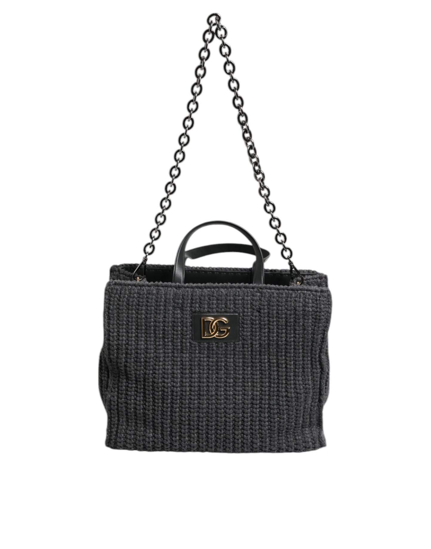 Dolce & Gabbana Sort Stor Strikket Hæklet Skuldertaske med DG Logo