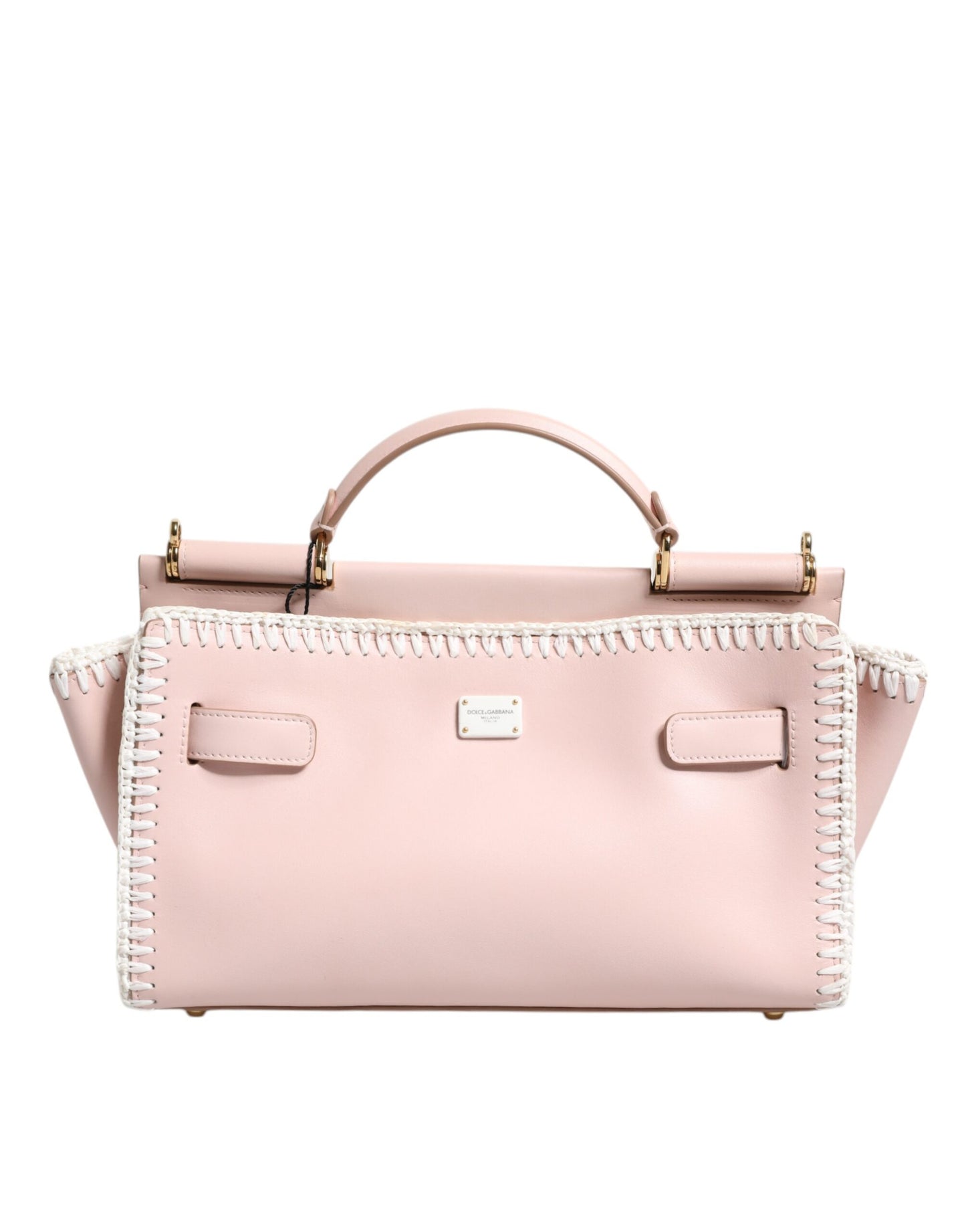 Dolce & Gabbana Lyserød Logo Plaque Blød Læderrem Crossbody Taske