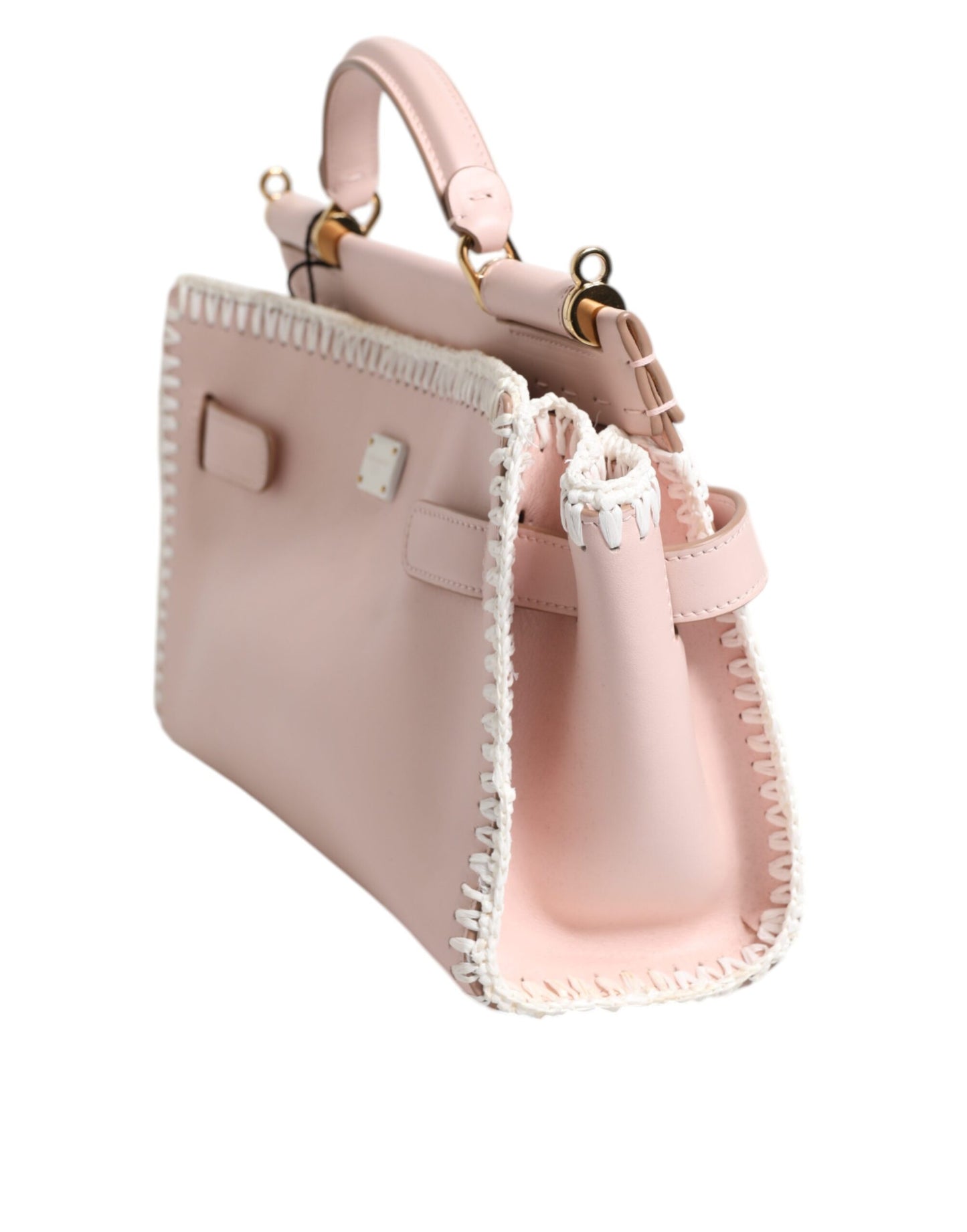 Dolce & Gabbana Lyserød Logo Plaque Blød Læderrem Crossbody Taske