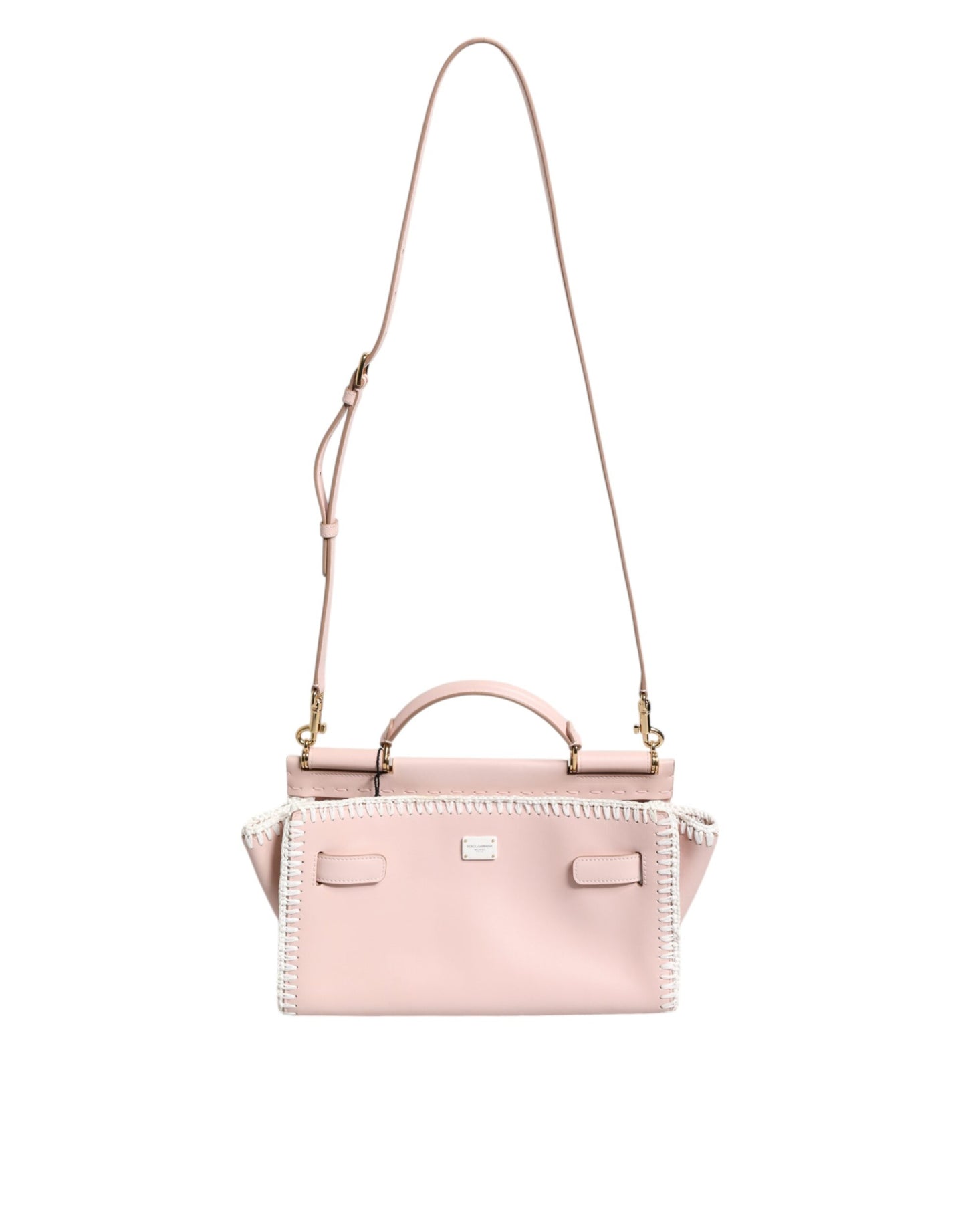 Dolce & Gabbana Lyserød Logo Plaque Blød Læderrem Crossbody Taske