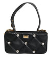 Dolce & Gabbana sort læder skuldertaske med krystaludsmykning og logo