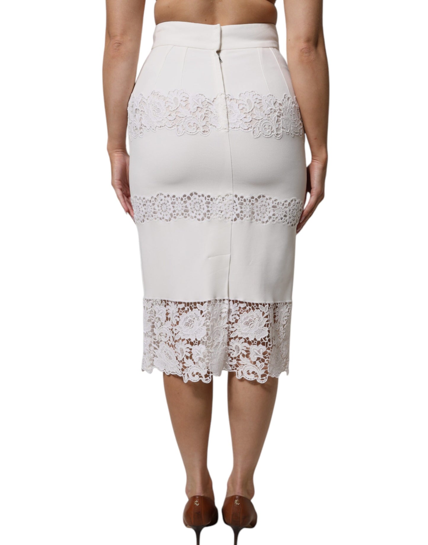 Dolce & Gabbana Hvid Blomsterblonder Højtaljet Pencil Cut Nederdel