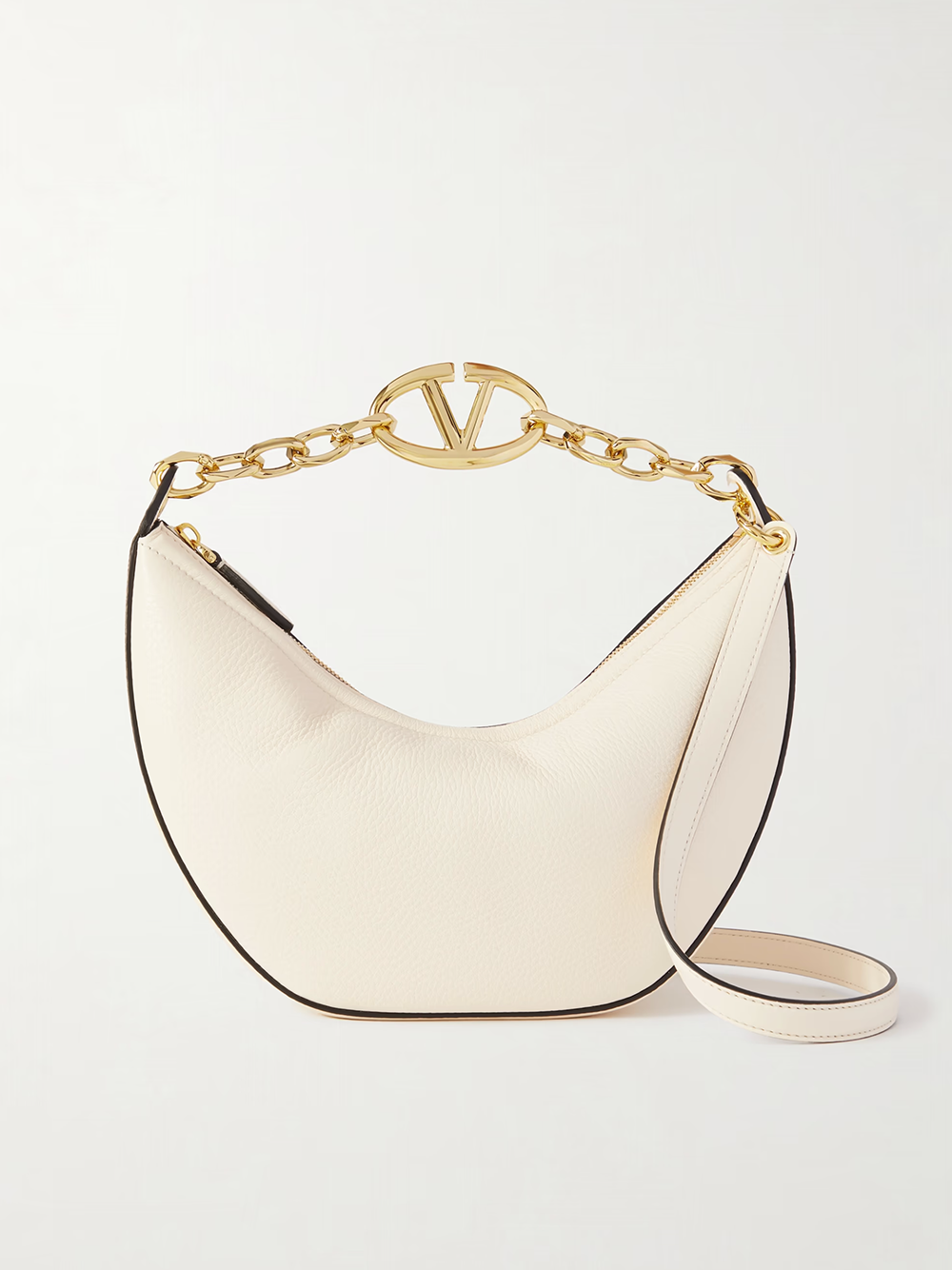 Valentino Garavani Ivory Leather Small Hobo Vlogo Skuldertaske