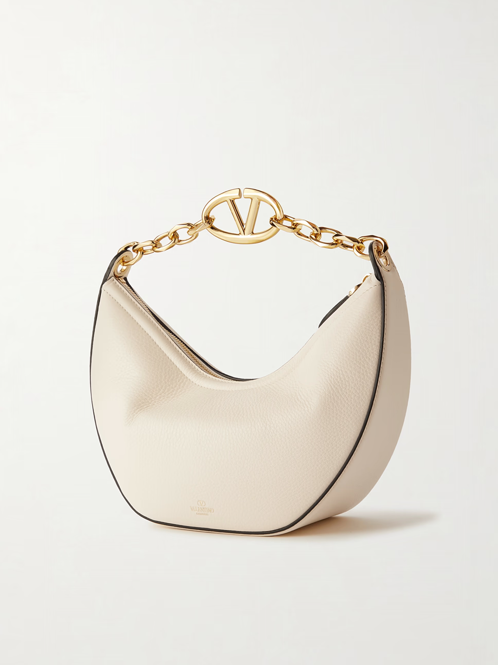 Valentino Garavani Ivory Leather Small Hobo Vlogo Skuldertaske