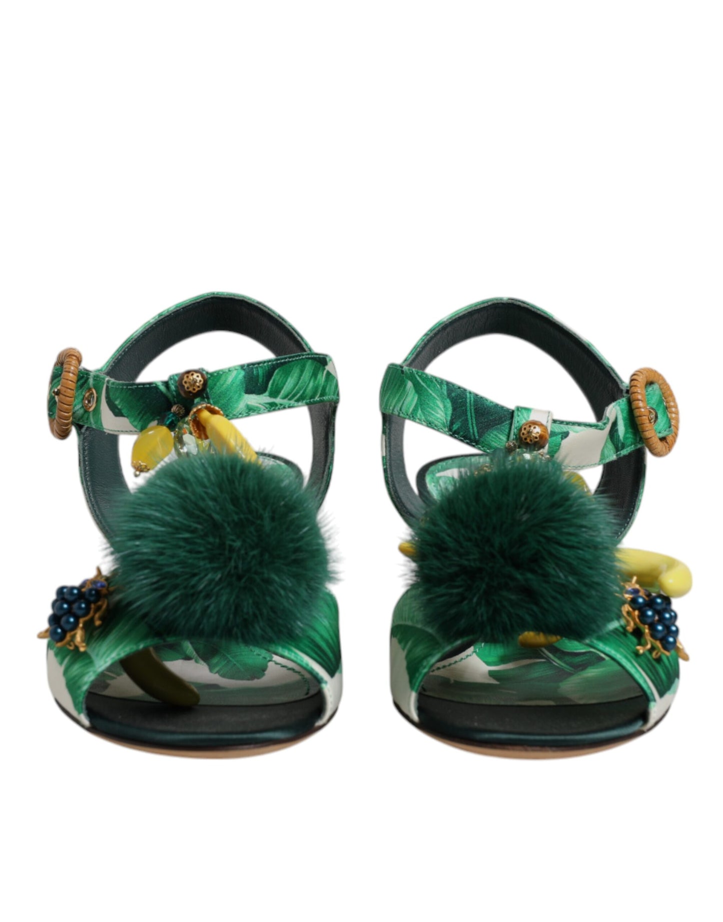 Dolce & Gabbana Grønne Krystalpelsandaler Med Pelsudsmykning