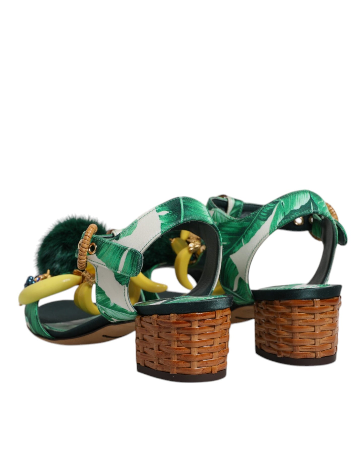 Dolce & Gabbana Grønne Krystalpelsandaler Med Pelsudsmykning