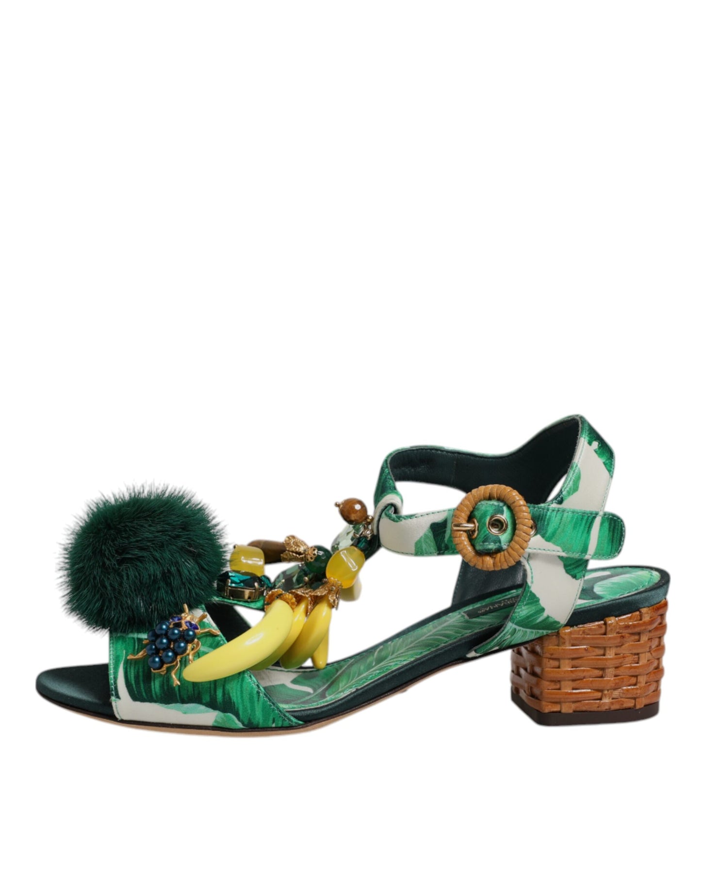 Dolce & Gabbana Grønne Krystalpelsandaler Med Pelsudsmykning
