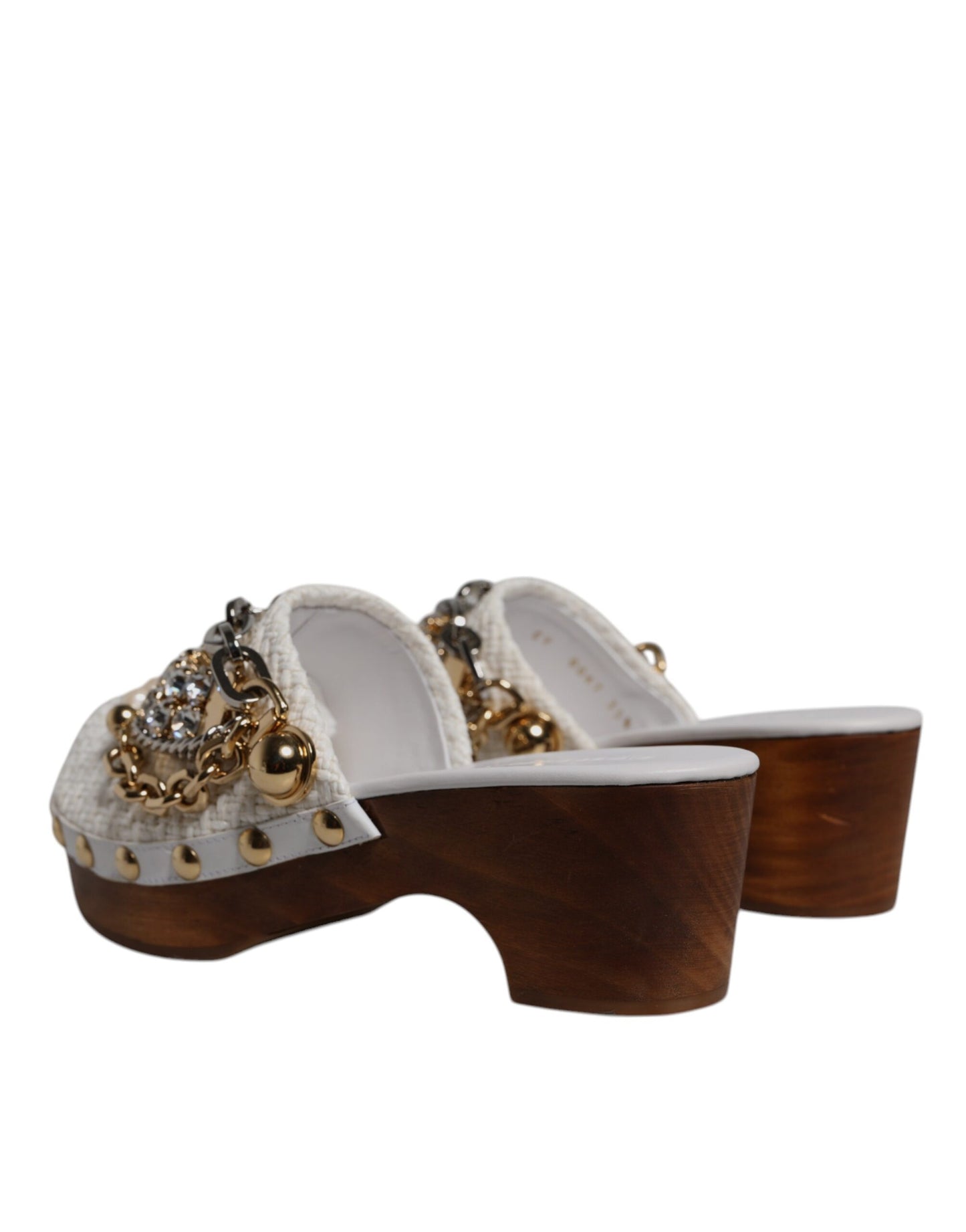 Dolce & Gabbana Hvide Raffia Træsko Bejeweled Kædesandaler Sko