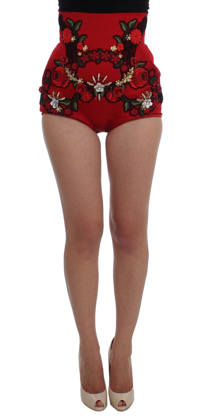Dolce & Gabbana Smukke Røde Silke Broderede Shorts