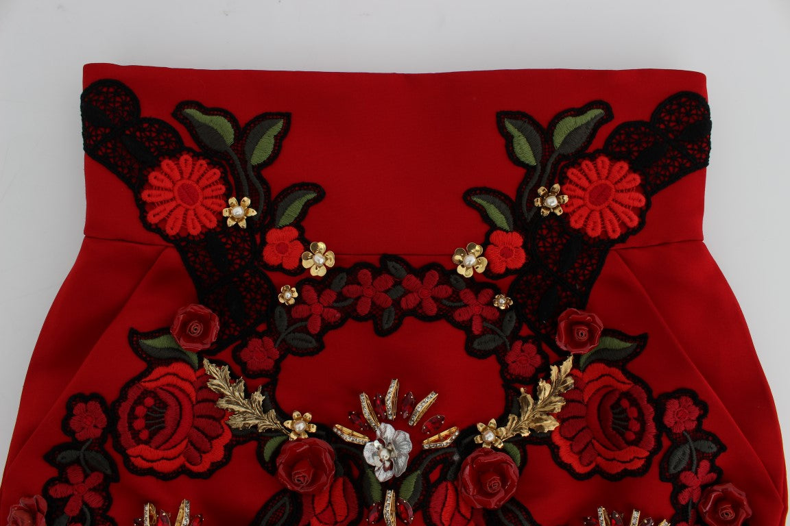 Dolce & Gabbana Smukke Røde Silke Broderede Shorts