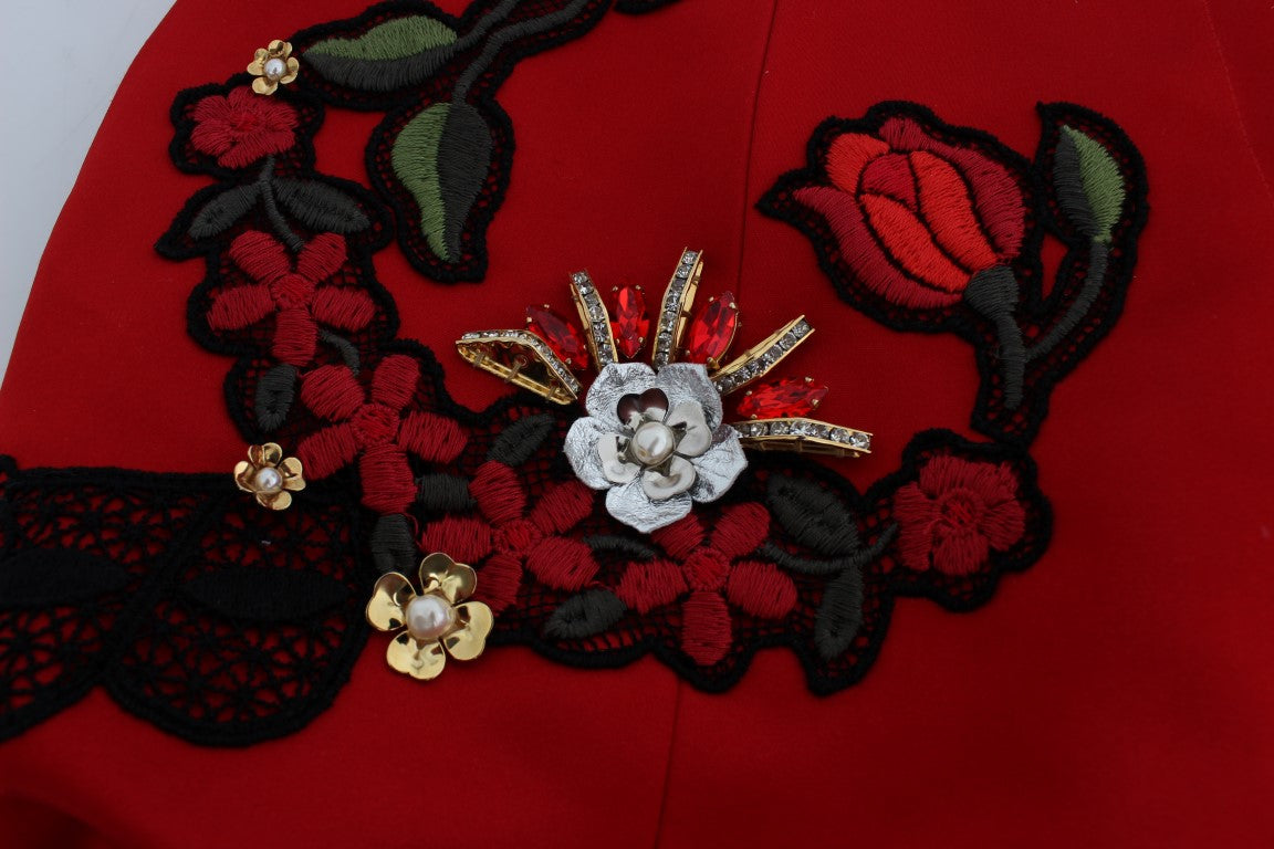 Dolce & Gabbana Smukke Røde Silke Broderede Shorts