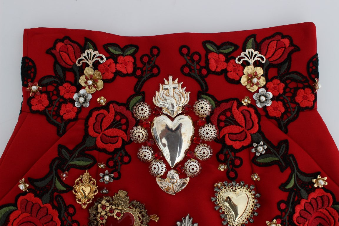 Dolce & Gabbana Røde Silke Krystaludsmykkede Mini Shorts