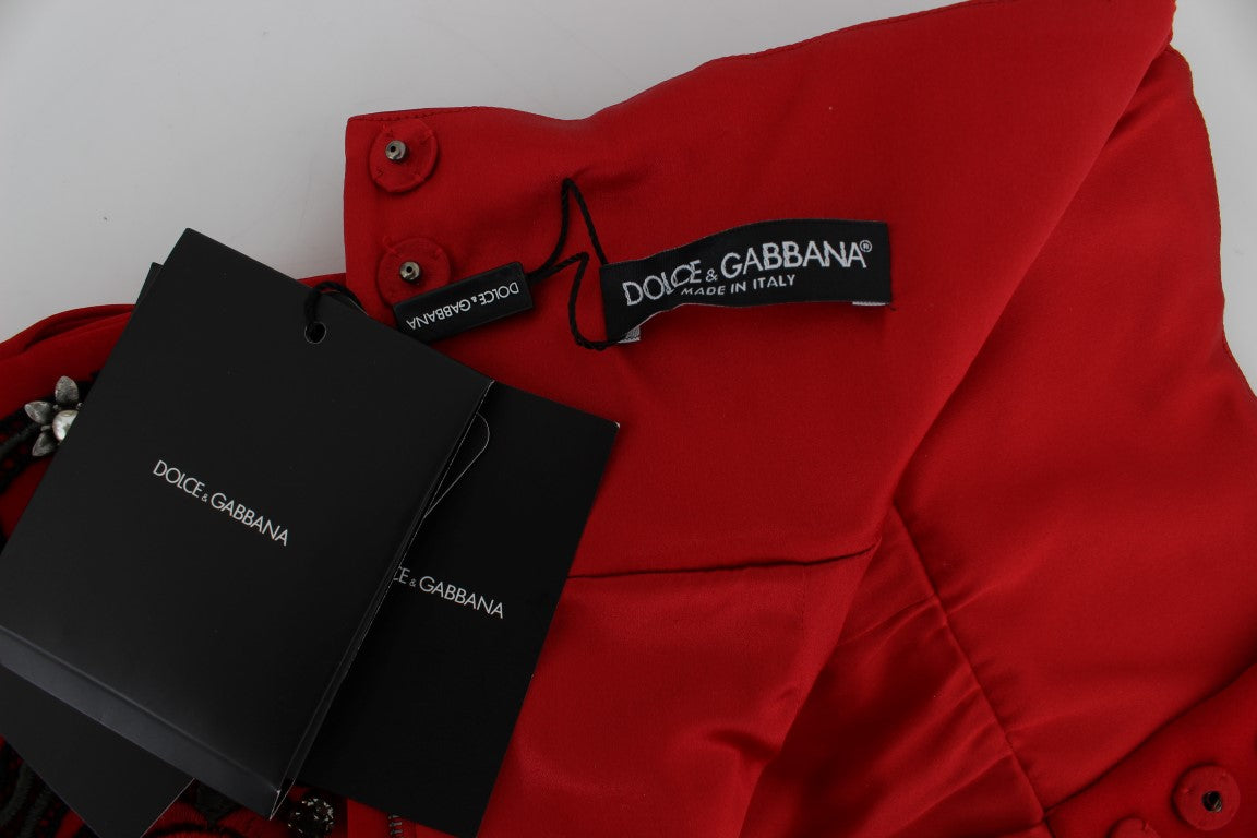 Dolce & Gabbana Røde Silke Krystaludsmykkede Mini Shorts