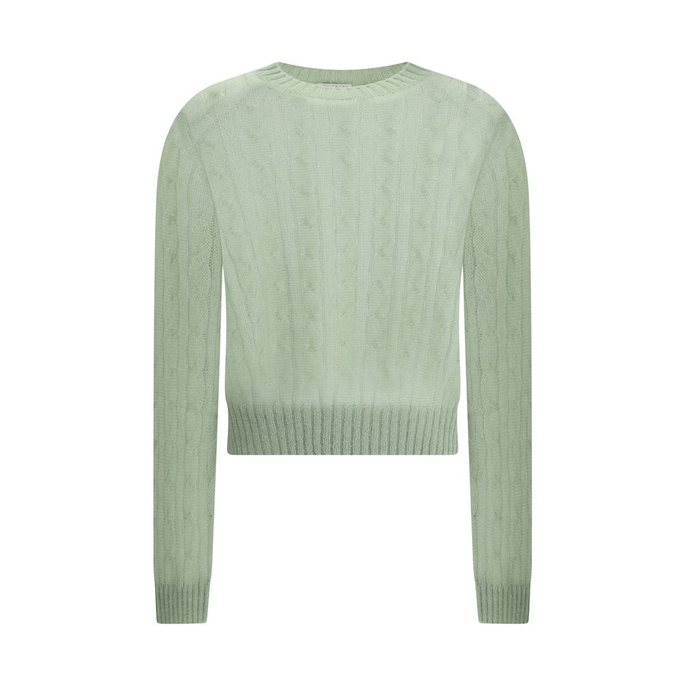 Brunello Cucinelli mohair- og uldstrikket sweater med kabelstrikket bånd