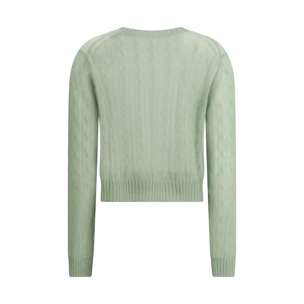 Brunello Cucinelli mohair- og uldstrikket sweater med kabelstrikket bånd