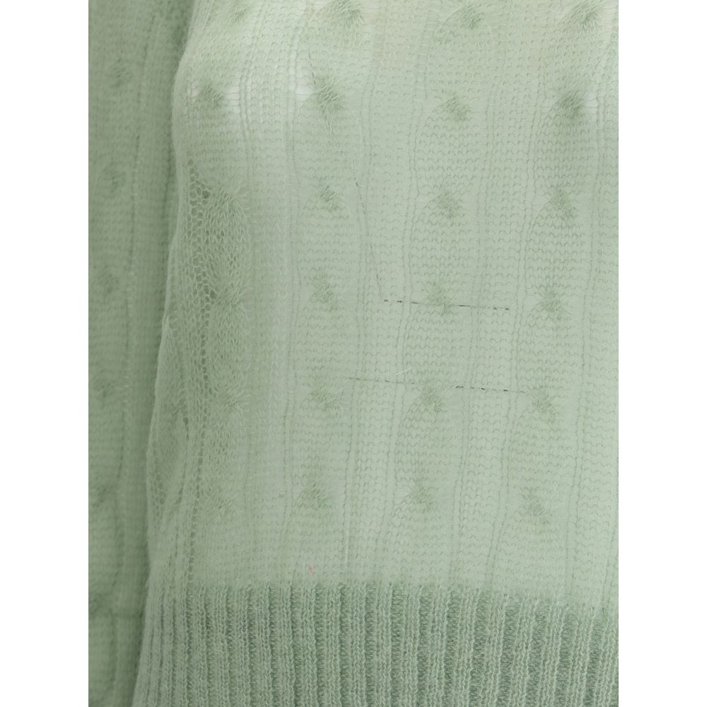 Brunello Cucinelli mohair- og uldstrikket sweater med kabelstrikket bånd