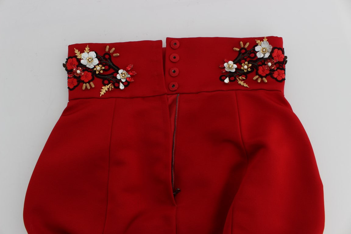 Dolce & Gabbana Røde Silke Krystaludsmykkede Højtaljede Shorts
