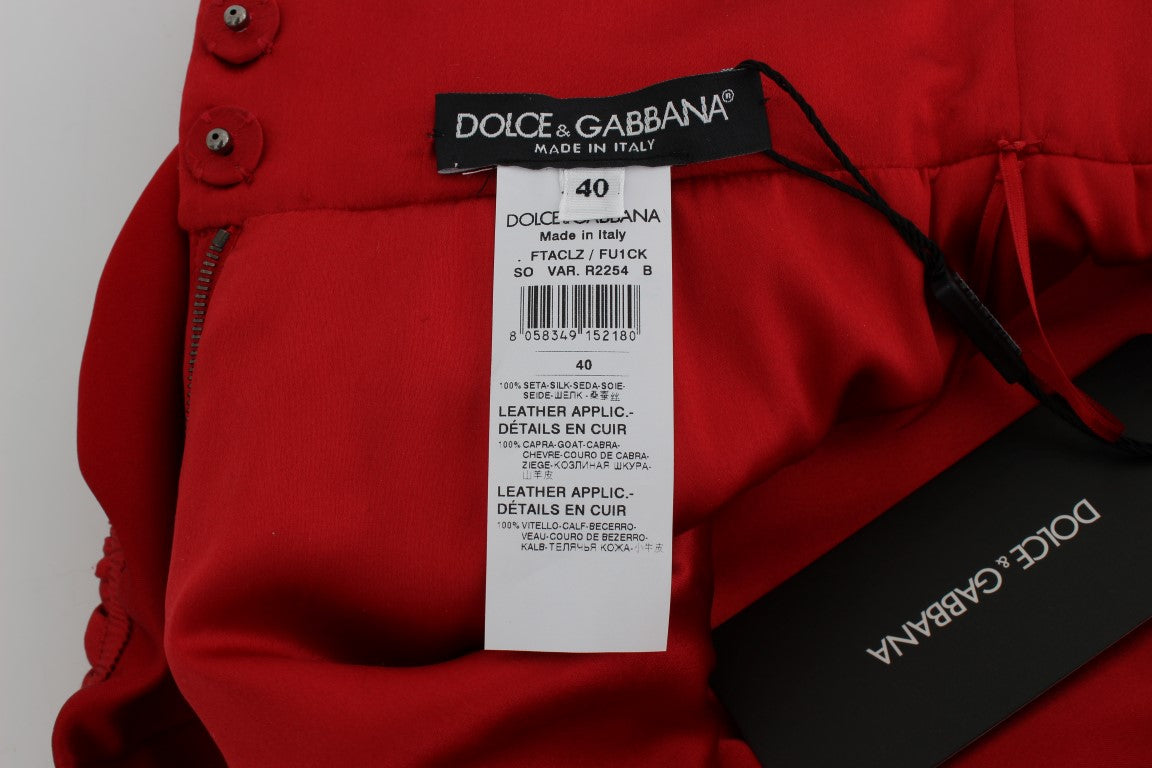 Dolce & Gabbana Glamorous Red Silke Shorts med Broderi og Blomsterprint
