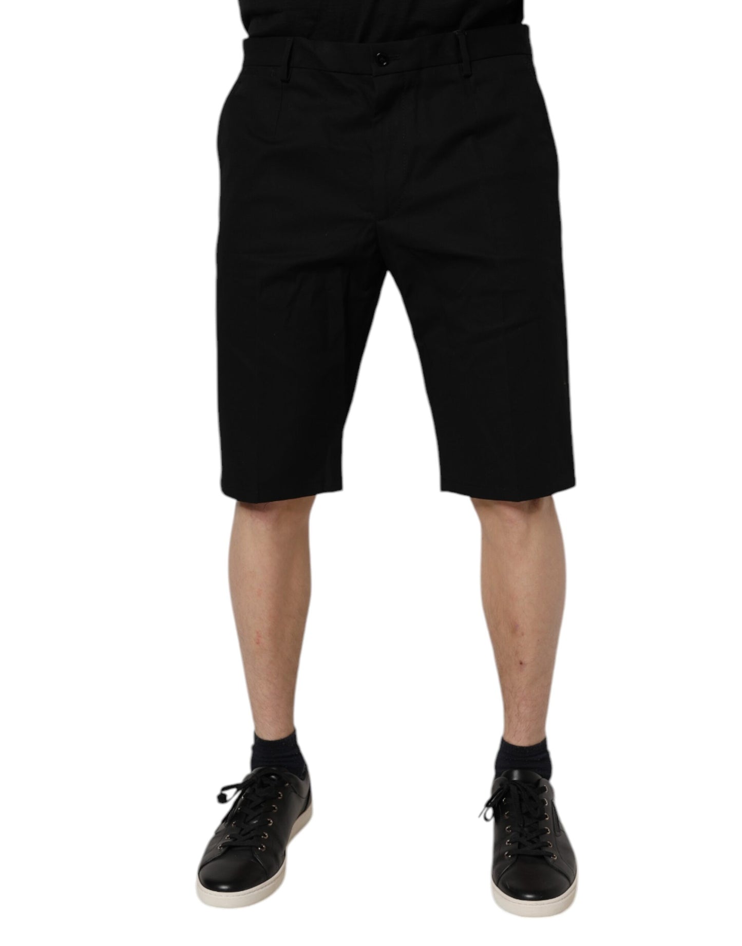 Dolce & Gabbana Sorte Bomuldsshorts med Mellemhøj Talje og Stretch