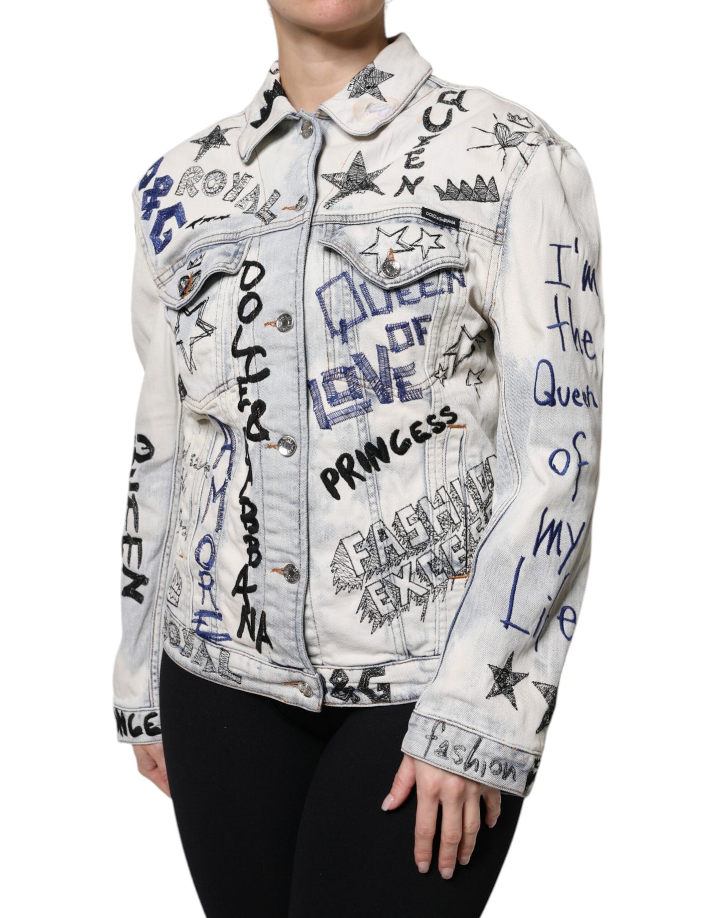 Dolce & Gabbana Lyseblå Graffiti Button Down Denimjakke