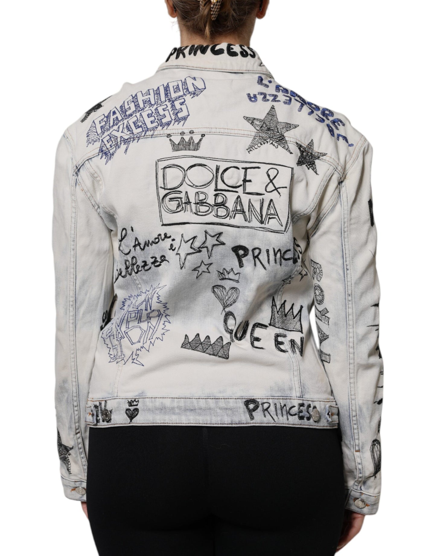 Dolce & Gabbana Lyseblå Graffiti Button Down Denimjakke