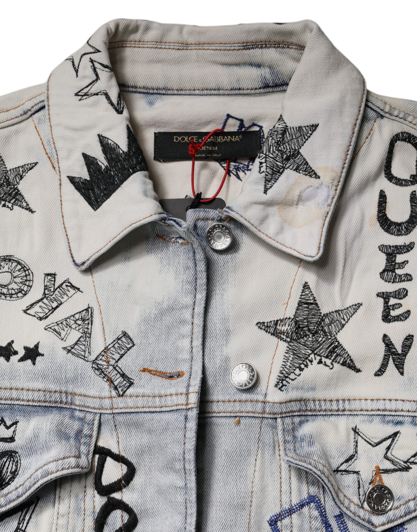 Dolce & Gabbana Lyseblå Graffiti Button Down Denimjakke