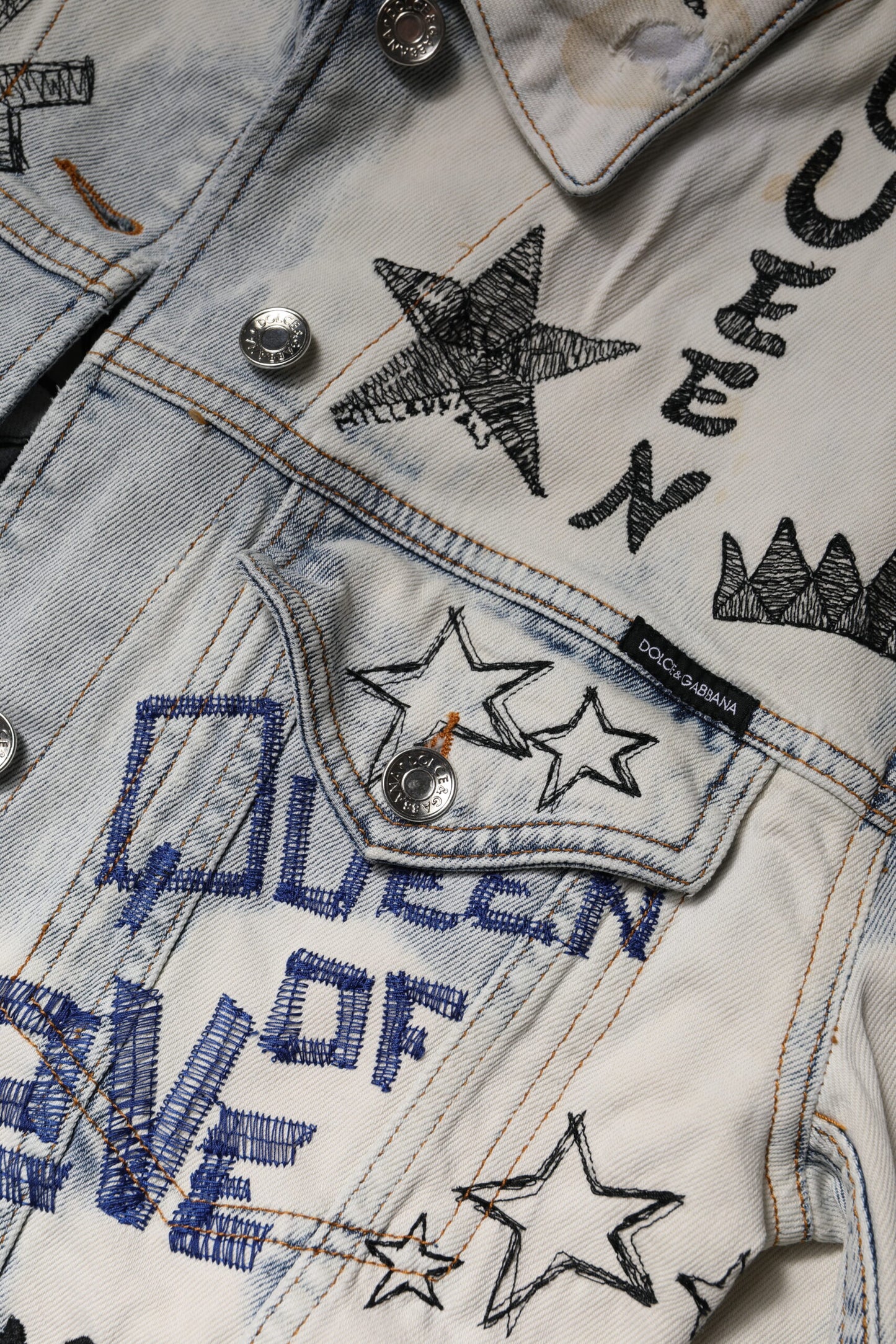 Dolce & Gabbana Lyseblå Graffiti Button Down Denimjakke