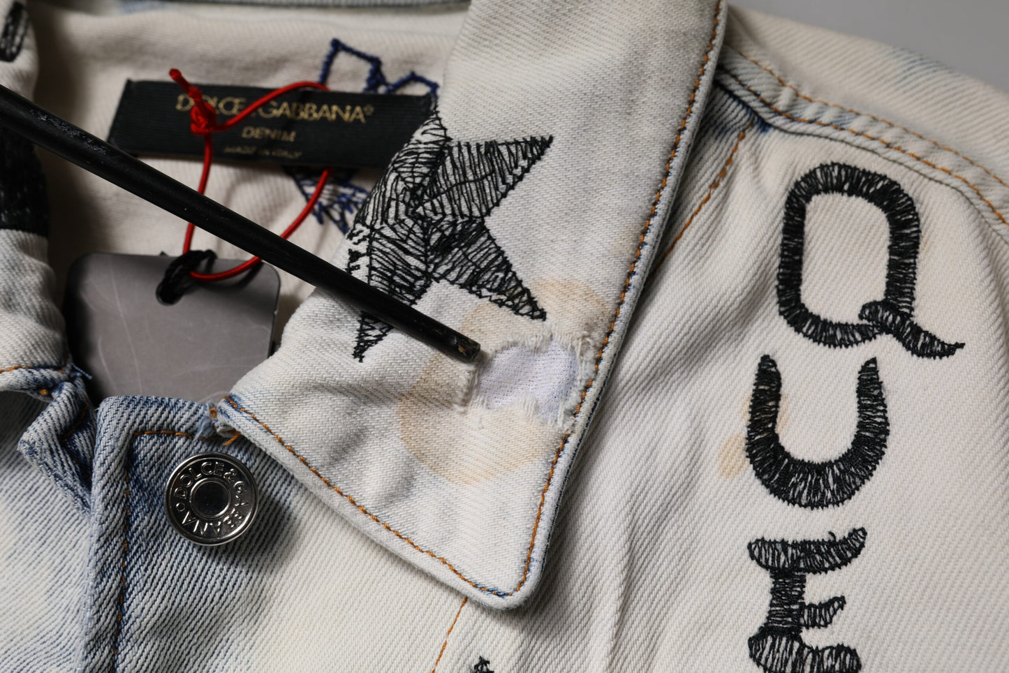 Dolce & Gabbana Lyseblå Graffiti Button Down Denimjakke