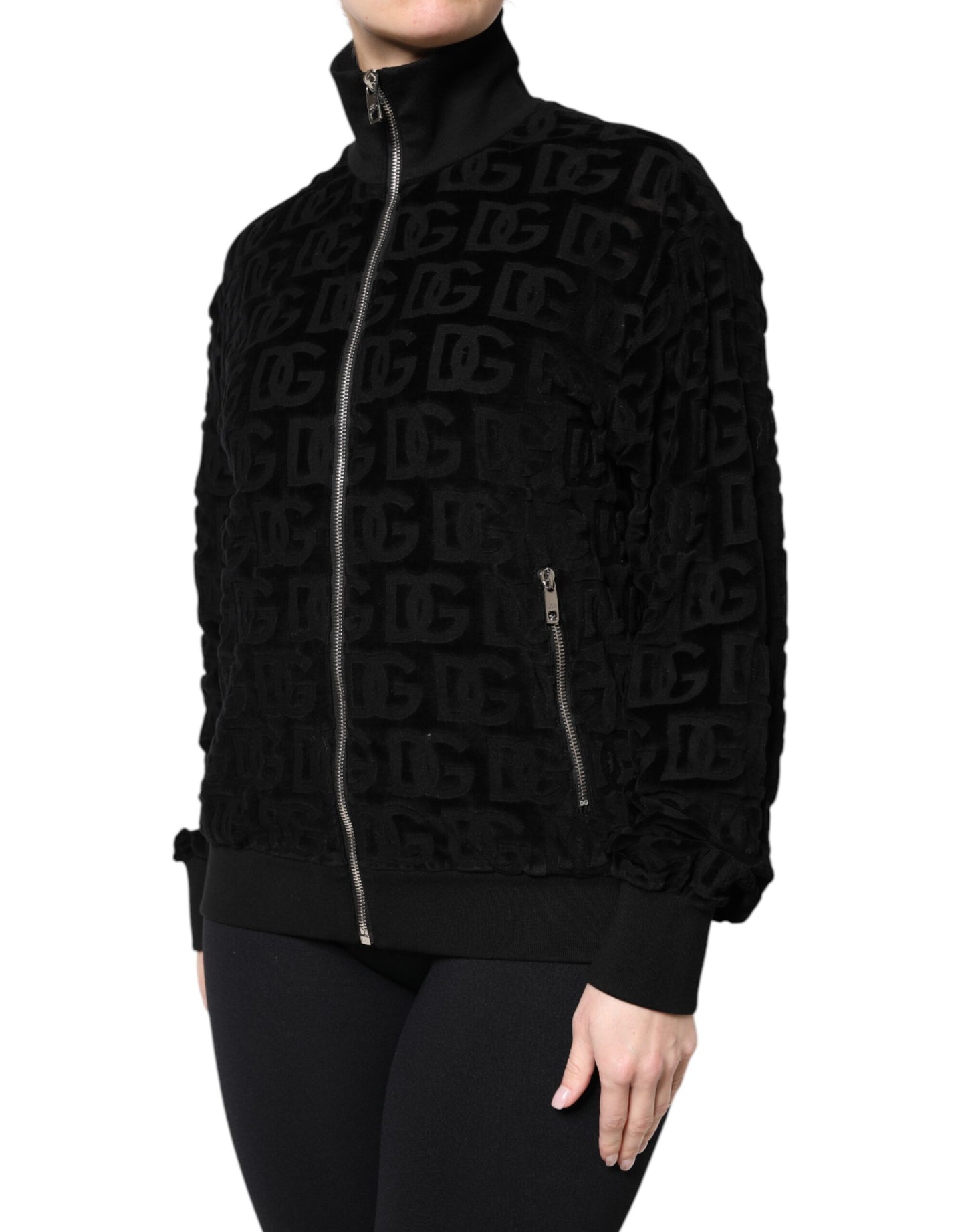 Dolce & Gabbana sort logomonogram bomberjakke med lynlås