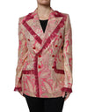Dolce & Gabbana Pink Gold Jacquard Nylon Frakke Blazer Jakke