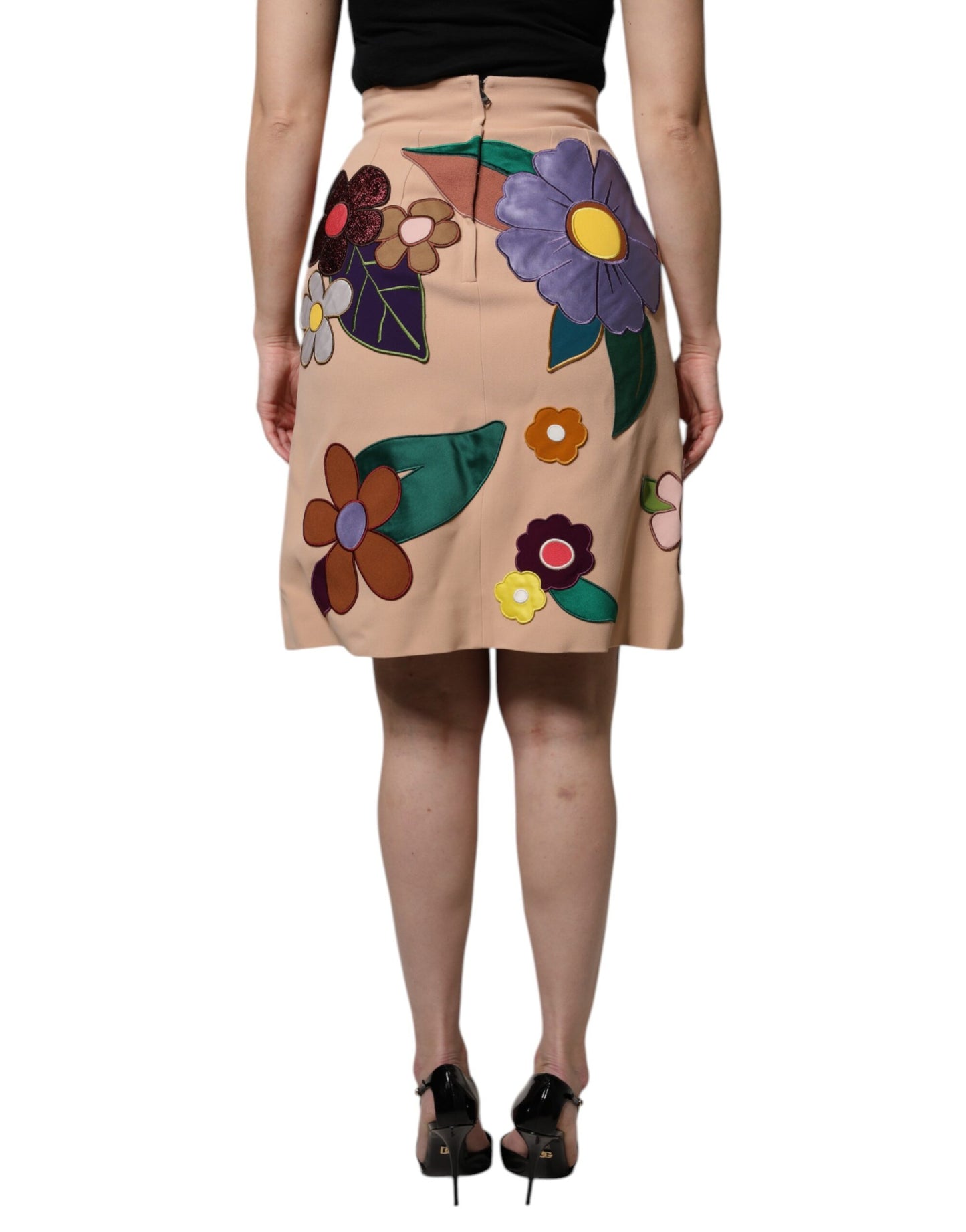 Dolce & Gabbana Beige Blomstret Højtaljet Pencil Cut Nederdel