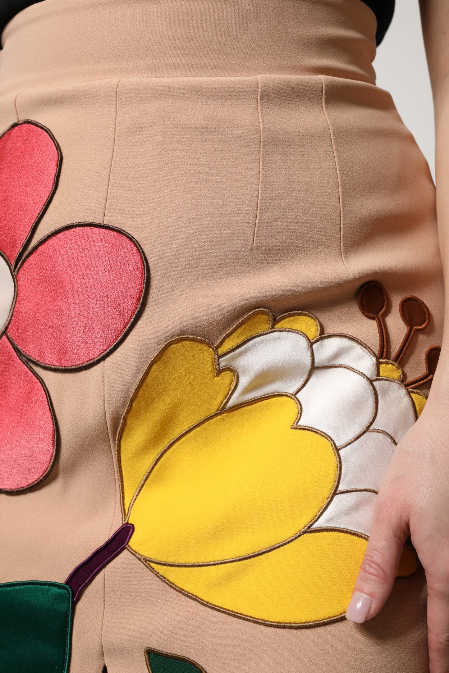 Dolce & Gabbana Beige Blomstret Højtaljet Pencil Cut Nederdel