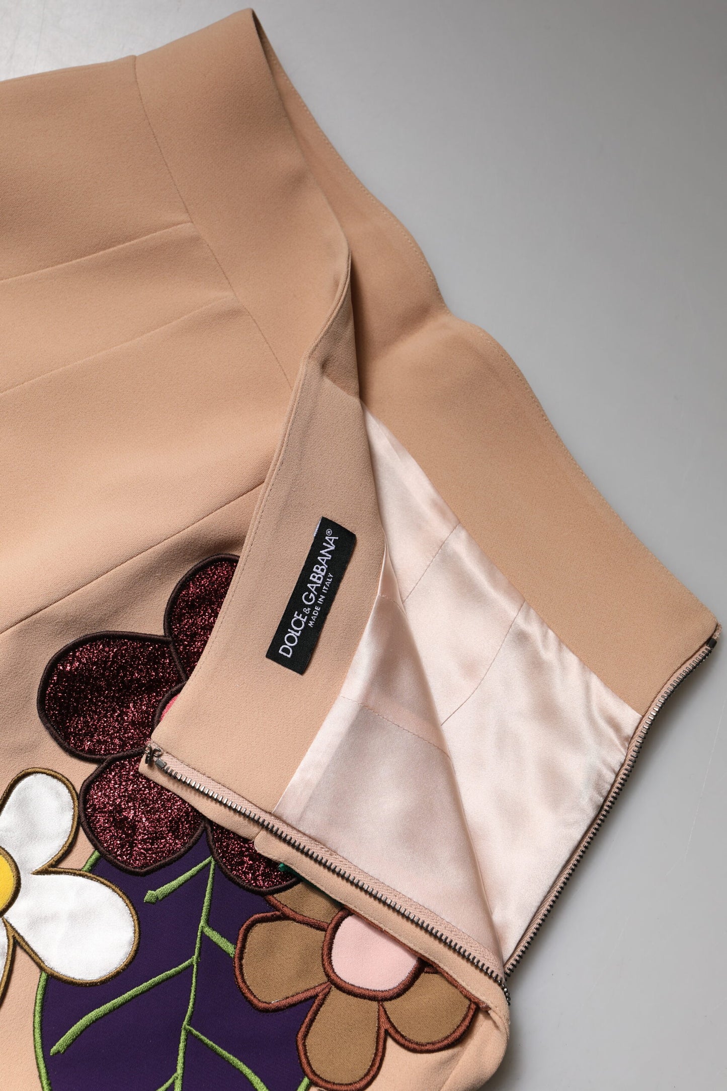 Dolce & Gabbana Beige Blomstret Højtaljet Pencil Cut Nederdel